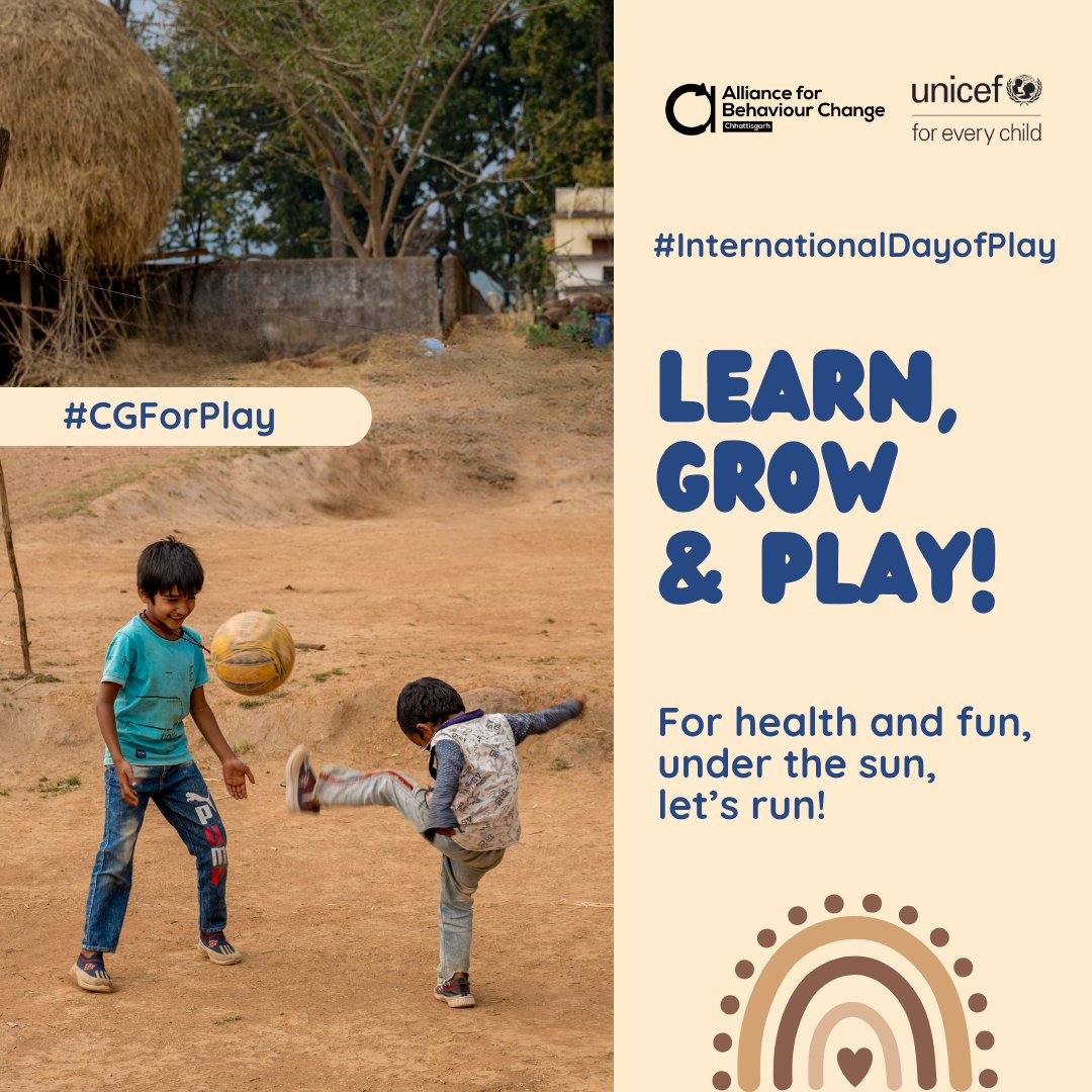 ChhattisgarhABC's tweet photo. Play isn’t just fun, it’s a universal language fostering resilience &amp; creativity.

🎉Crucial for a child’s development, let’s uphold every child’s right to play!⚽️

#InternationalDayofPlay
#CGForPlay https://t.co/eXlrHwxNUG