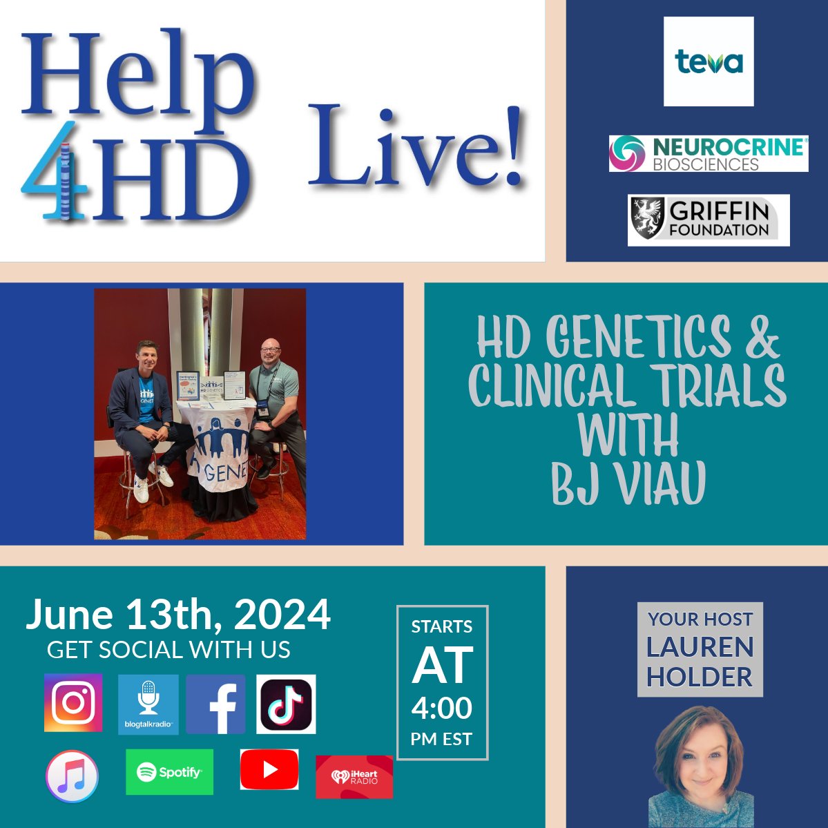 Help4HDI's tweet image. Find out about @HD_Genetics&apos; new service as BJ Viau joins us on #Help4HDLive! Hear the details this TOMORROW at 1pm PST! blogtalkradio.com/help4hd

Listen later on your streaming service: Spotify, iTunes, iHeartRadio, or Blog Talk.