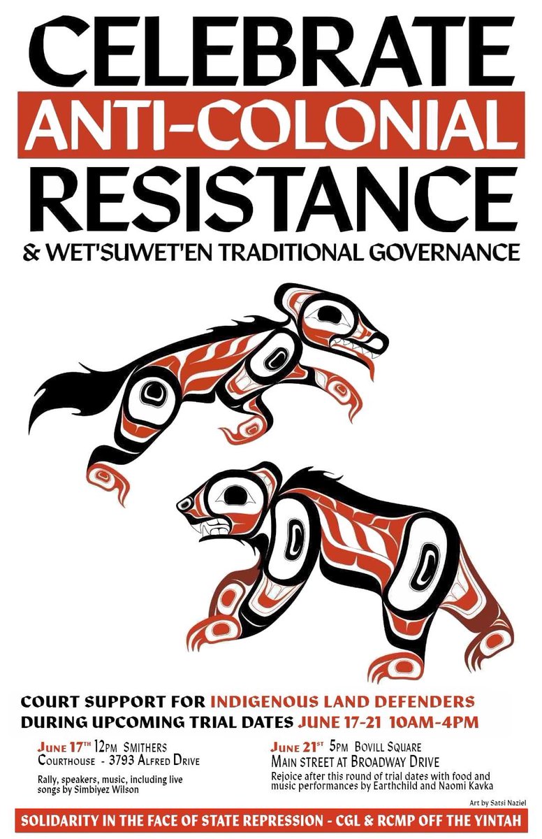 1) We have another week coming up in the colonial courts attempting to criminalize us. This week will be part of our Abuse of Process claim. 

Please join us in Smithers at the court house from June 17-21 9-4 each day.