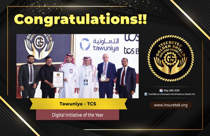 🎉 Congratulations to <a href="/Tawuniya/">التعاونية للتأمين</a>  - Tata Consultancy Services for winning the prestigious 𝐃𝐢𝐠𝐢𝐭𝐚𝐥 𝐈𝐧𝐢𝐭𝐢𝐚𝐭𝐢𝐯𝐞 𝐨𝐟 𝐭𝐡𝐞 𝐘𝐞𝐚𝐫 Award at the 𝐈𝐧𝐬𝐮𝐫𝐞𝐓𝐞𝐤 𝐆𝐨𝐥𝐝𝐞𝐧 𝐒𝐡𝐢𝐞𝐥𝐝 𝐄𝐱𝐜𝐞𝐥𝐥𝐞𝐧𝐜𝐞 𝐀𝐰𝐚𝐫𝐝𝐬 𝟐𝟎𝟐𝟒 in 𝐒𝐚𝐮𝐝𝐢 𝐀𝐫𝐚𝐛𝐢𝐚!