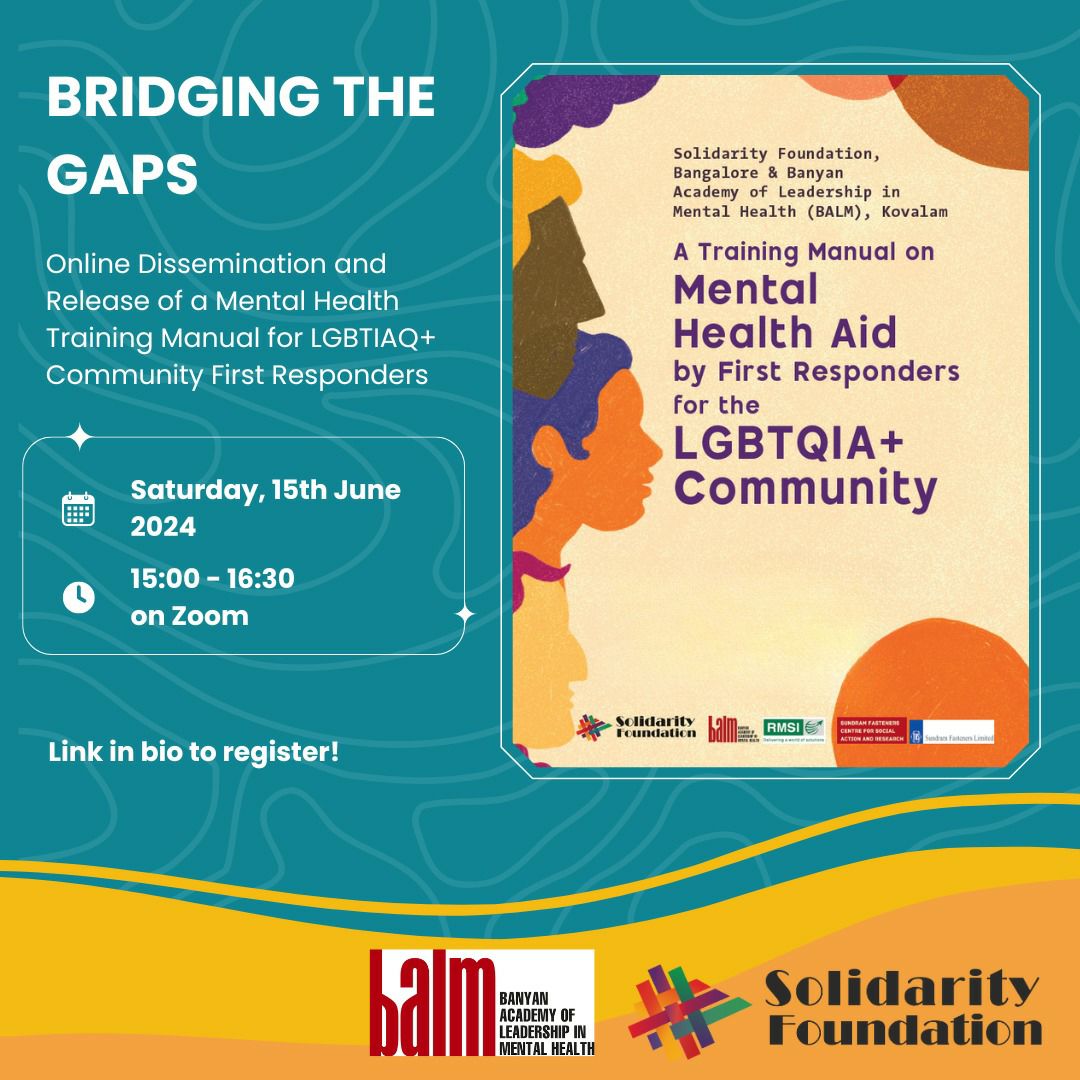 BALM_Academy's tweet photo. Join us online this Saturday for the release of our training manual titled 'A Training Manual on Mental Health Aid by First Responders for the LGBTQIA+ Community'. 
Date: Saturday | June 15th, 2024
Time: 3:00 PM - 4:30 PM
Register on the link below:
https://t.co/kHdhvhWoNq https://t.co/F4dnapEqQj