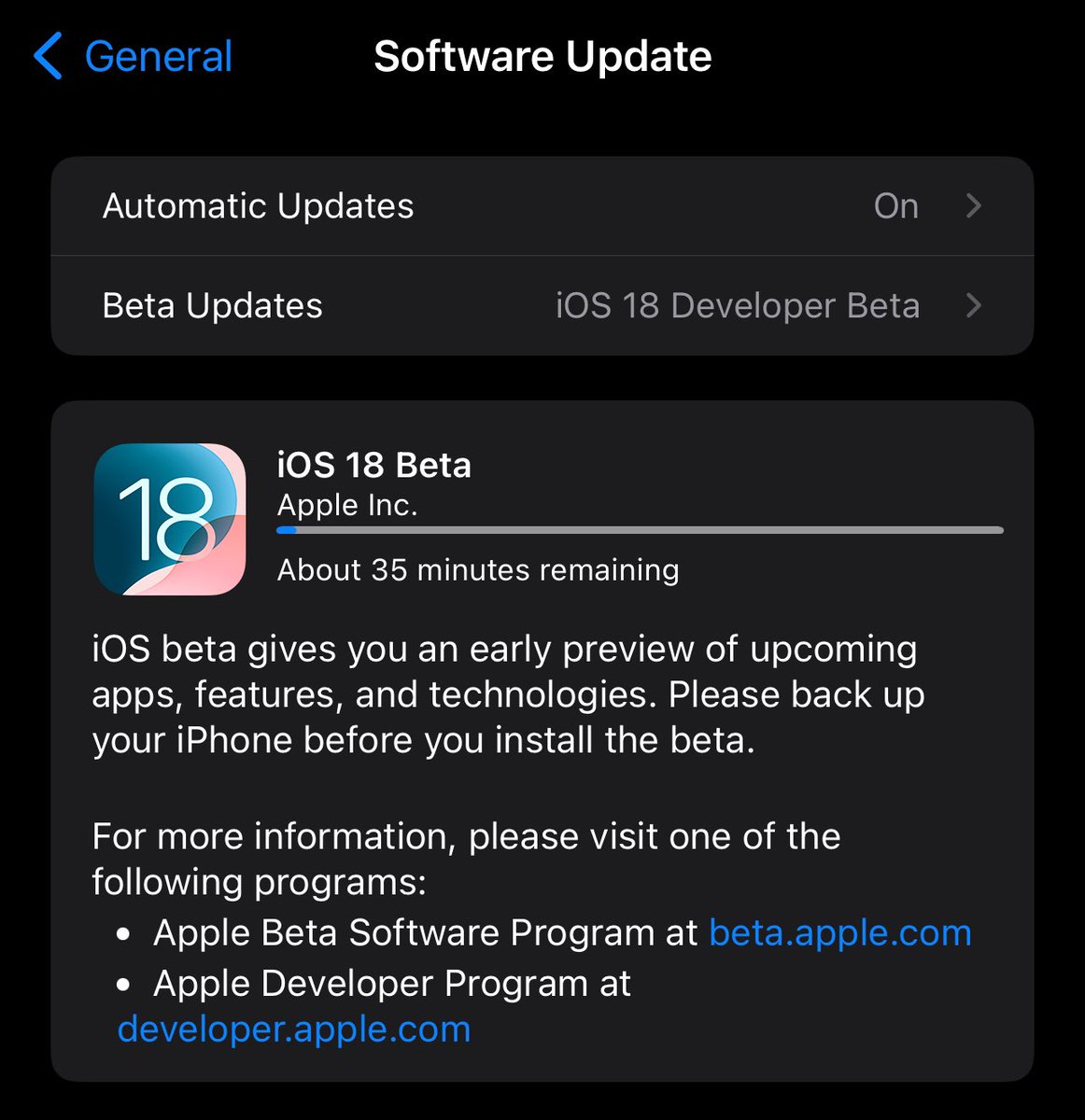 HallyTesla's tweet image. If you’re on an @Apple Beta program, you can now switch over to the iOS 18 Beta by simply changing via the update menu #iOS18 #iOS18ElonBan