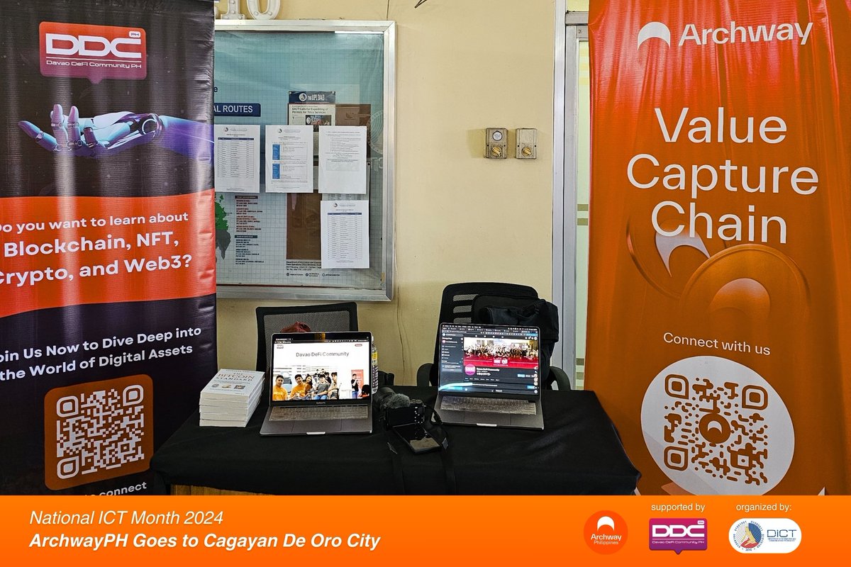ArchwayPh's tweet photo. 📸 Here are pictures of our booth at National ICT Month 2024 in Cagayan de Oro! We showcased engaging demos and lively discussions on Blockchain and Web3. #TechBooth #BayangDigital https://t.co/vOwfek3XR0