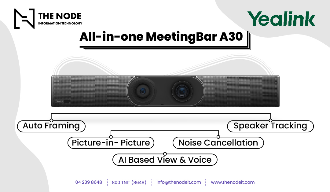 thenodeit's tweet image. Simplify collaboration and amplify productivity like never before with Yealink All-in-one Meeting Bar A30.   Contact us at: Toll-Free: 800-TNIT (800 8648) 📧 info@thenodeit.com 🌐 thenodeit.com   #IT #DigitalInfrastructure #NodeIT #EdTech  #YealinkA30 #NextGenMeetings