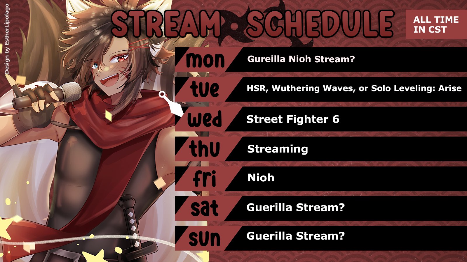 Shinobu Ninfox 🥷Vtuber🦊 on X: &ldquo;Here is the schedule. Less Nioh 