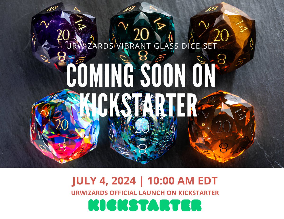 urwizards's tweet photo. URWizards Vibrant Glass Dice Set Official Launch on @Kickstarter
JULY 4, 2024 | 10:00 AM EDT😍
#dice #D20 #diceset #polyhedraldice #handmadedice
#dicemaking #tabletopdice #tabletop #tabletopRPG #penandpaper #dungeonsanddragons #DnD #pathfinder #DnDdice #diceporn #diceaddict #dicecollector #dnd5e #gemstonedice #urwizards