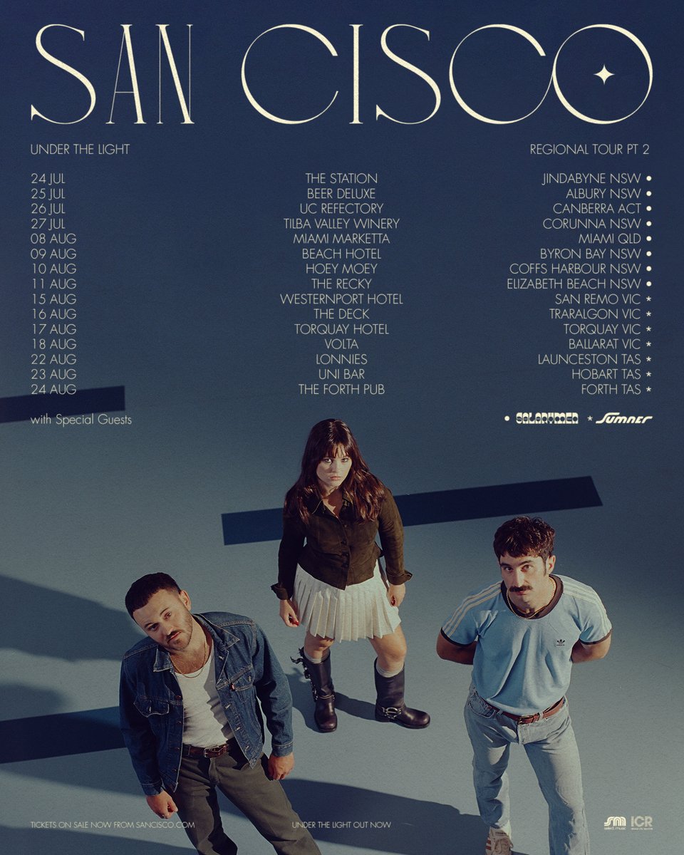 We have some special guests lined up for our Regional Tour Part 2! Please welcome to the party <a href="/SalarymenMusic/">Salarymen</a> (NSW + ACT) &amp; <a href="/sumnermusicaus/">Sumner</a> (VIC + TAS) 📷

Tickets: sancisco.com