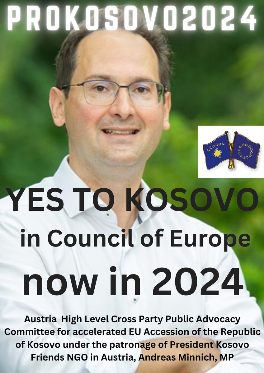 GunterFehlinger's tweet photo. Kosovo join Council of Europe
#YestoKosovo
#proKosovo
Thanks MP @MinnichAndreas for leading the Austrian Committee for accelerated EU membership of the Republic of Kosovo
@VjosaOsmaniPRKS @albinkurti @LumirAbdixhiku @Enver_Hoxhaj
@vonderleyen_epp @ManfredWeber @lukasmandl https://t.co/vDgiHcWkoh