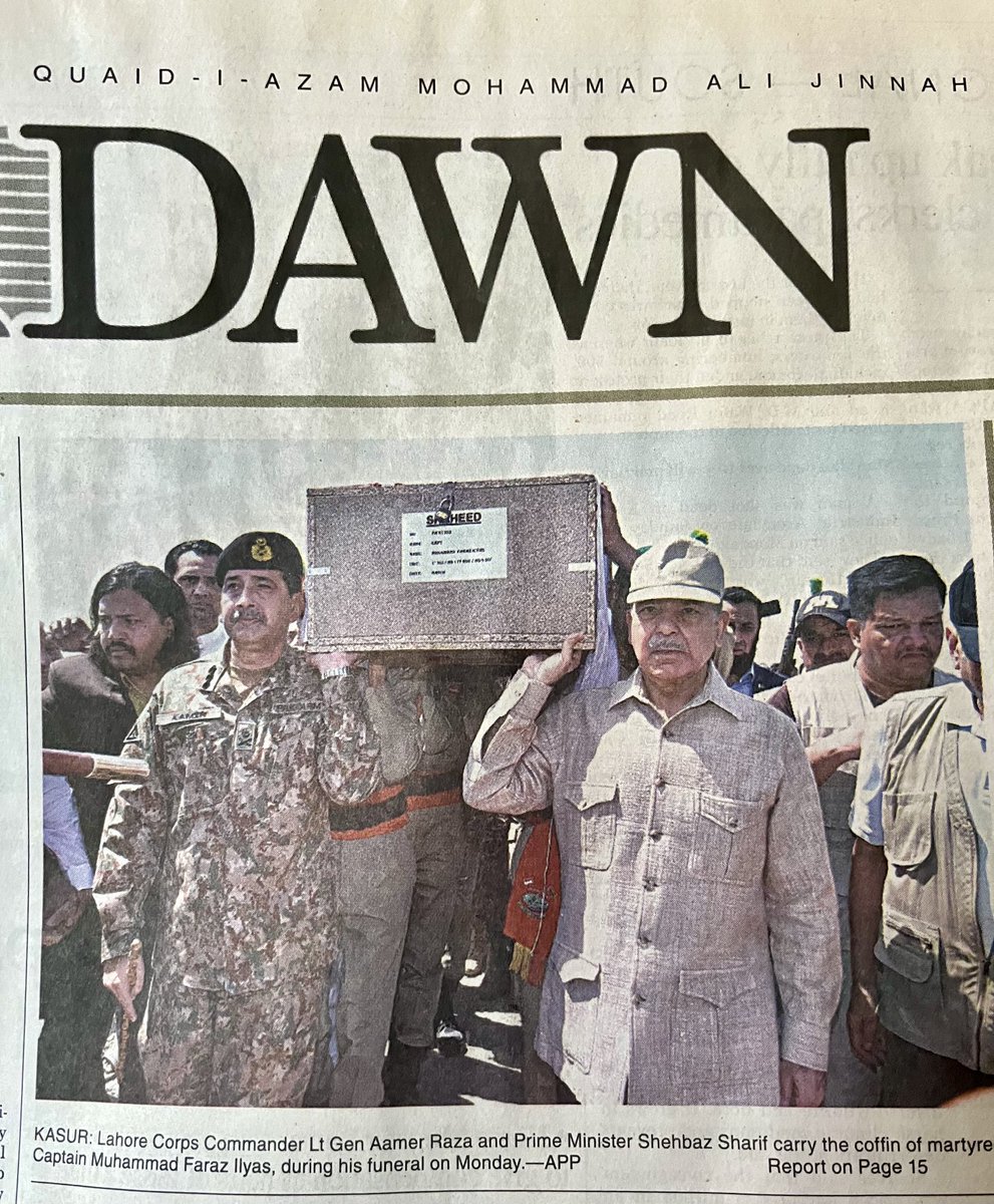 Today’s Dawn-front page.

Very strange that a premier newspaper violates the Warrant of Precedence &amp; mention the Corps Commander before the PM (see the line below the pic)!  

At least observe the form,if not the substance! All respect to the Corps Commander but PM is above him!