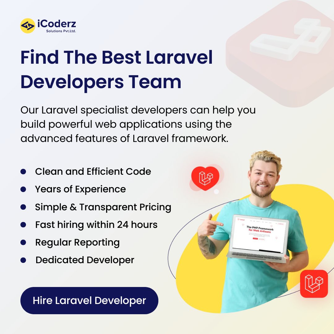 iCoderzinfo's tweet image. Laravel is a powerful PHP framework known for its elegant syntax and advanced features.
Our #expertLaravel developers build super user-friendly solutions for your business needs.
Hire the talented #Laraveldevelopers easily:- bit.ly/3MO2xeL
#hirelaraveldevelopers