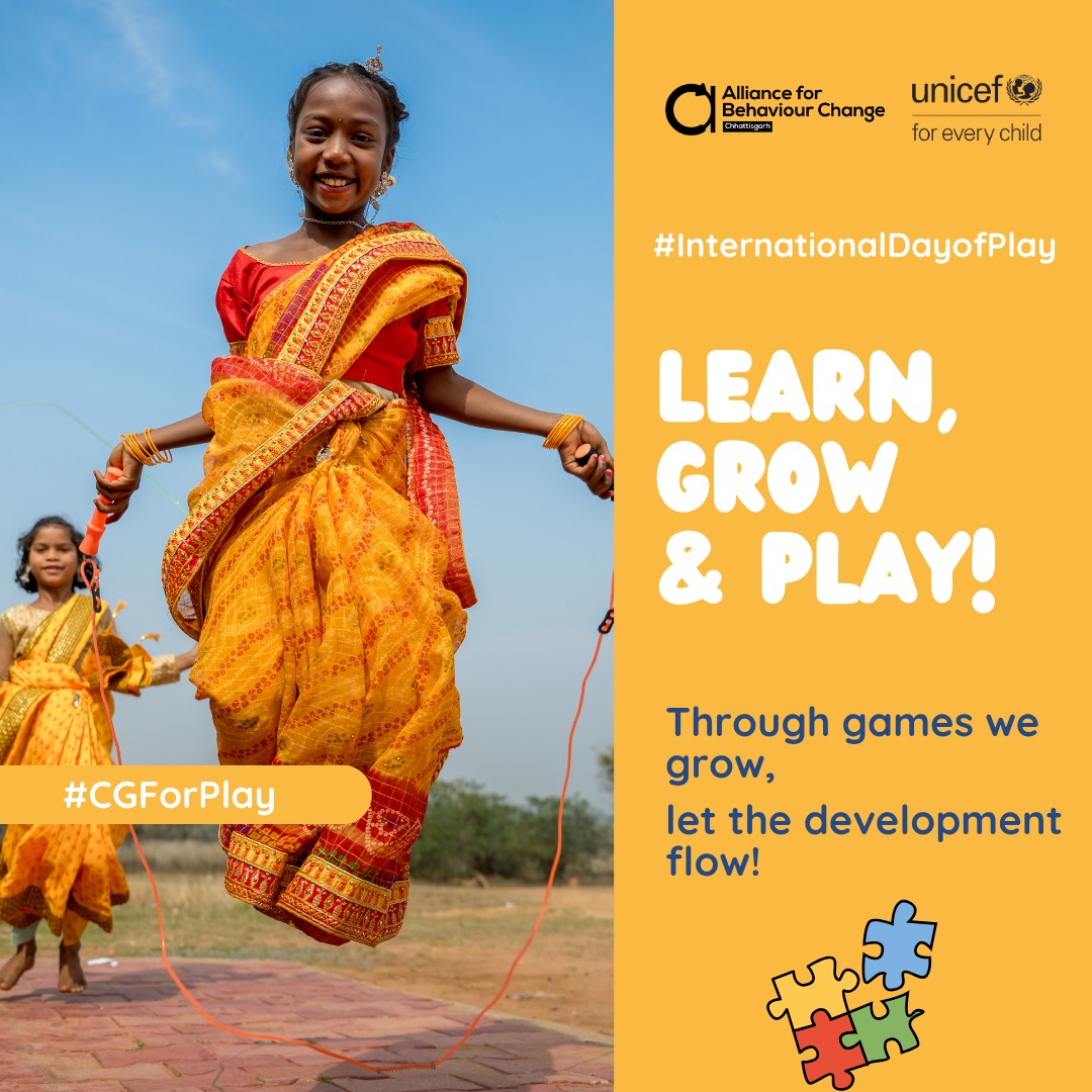 ChhattisgarhABC's tweet photo. 🎈Unleash the power of play; it's a catalyst for growth!

Playing sparks the mind, fostering creativity and cognitive development. 

So go ahead, play more, grow more! 🚀 

#InternationalDayofPlay
#CGForPlay https://t.co/df3RK7XsQY