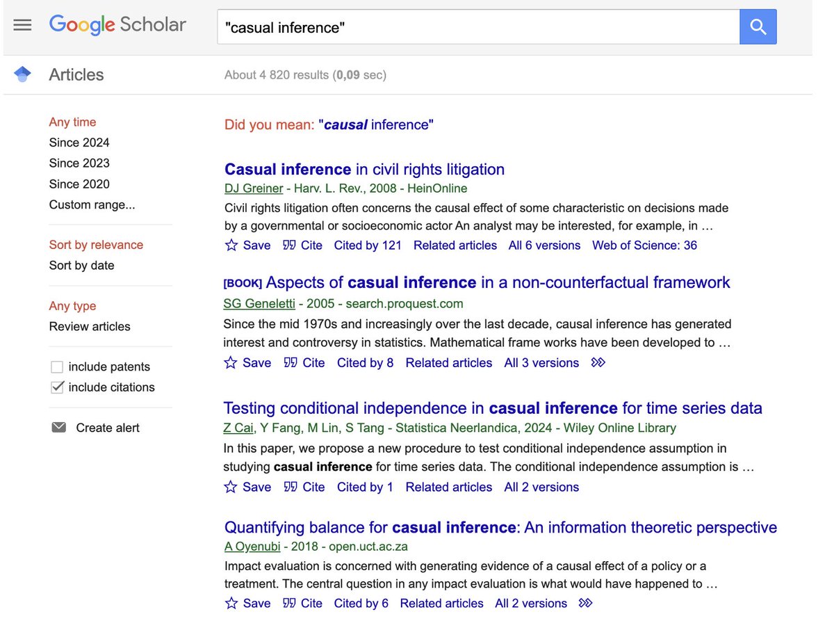 MarvinSchmittML's tweet photo. Search Google Scholar for "casual inference" (not causal inference). https://t.co/DYjcSsxktd
