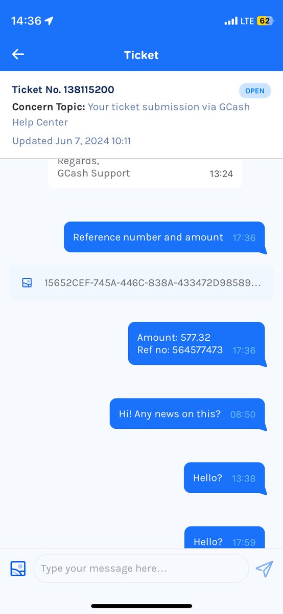 lorainbows's tweet photo. Hi @gcashofficial ! You stopped replying to my ticket :( https://t.co/Nb4ASF51xh