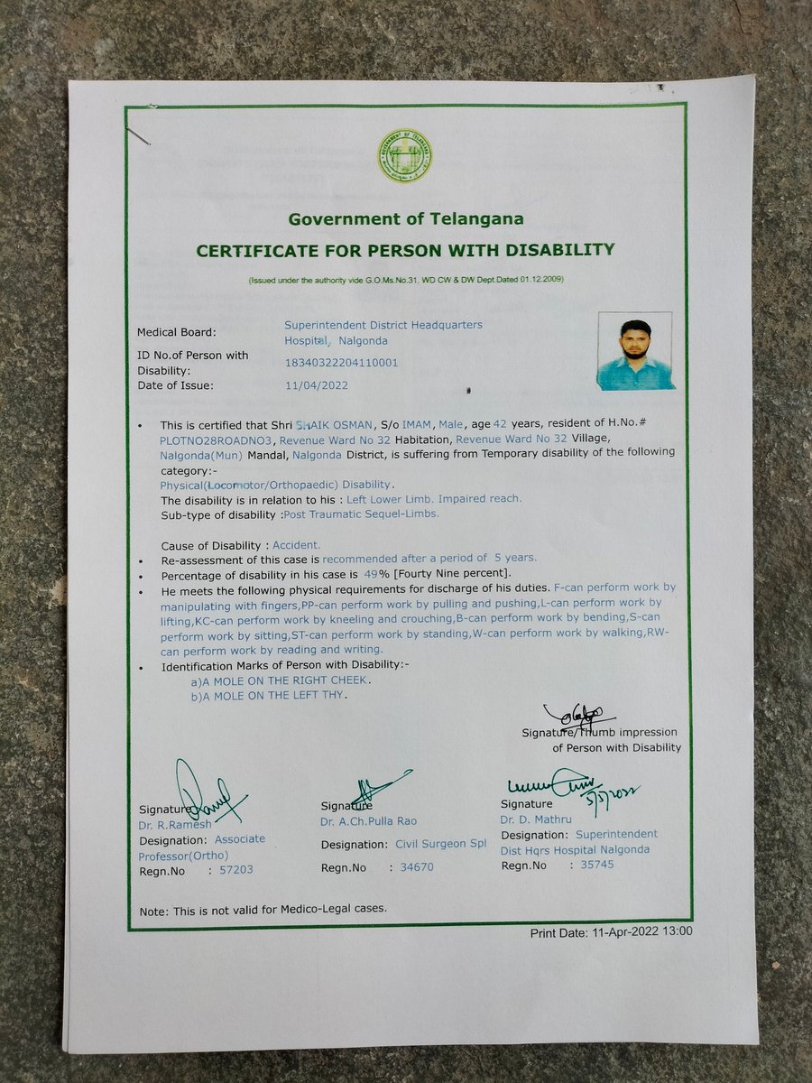 shaik0880's tweet photo. @indSupremeCourt Respected Sir, I urge your kind consideration to Shaik Osman, a forest beat officer, Nalgonda Division,TG. severely injured during a leopard rescue on 28.05.2020. With 49% disability, he's unfit for uniform services. For 3 years, COMPENSATION &amp; CONVERSION pending https://t.co/MspiZlx4aw