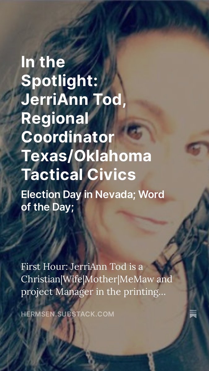 janhermsen23's tweet photo. In the Spotlight: JerriAnn Tod, Regional Coordinator Texas/Oklahoma Tactical Civics, by @janhermsen23 https://t.co/lDt4vgKDBj @EdNoel @NevadaMatters @briantshirley @BasileComedian @VoteJimMarchant @LRPWTS @LeRuePress #tacticalcivics https://t.co/6GYE6SUI7H