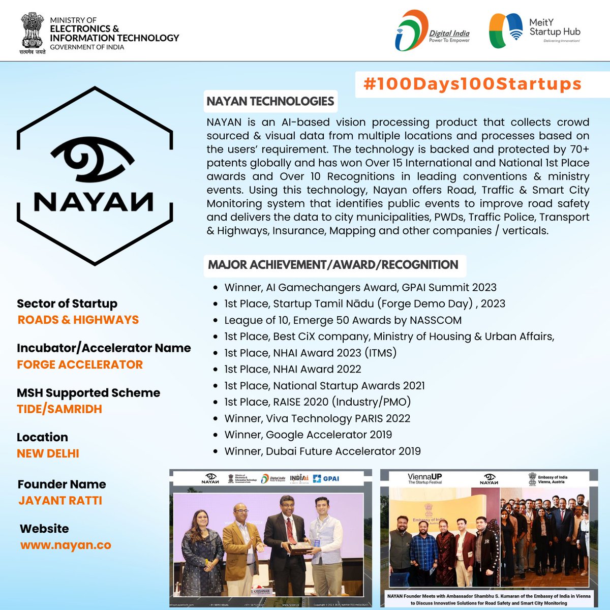 meitystartuphub's tweet photo. The “𝟏𝟎𝟎 𝐃𝐚𝐲𝐬, 𝟏𝟎𝟎 𝐒𝐭𝐚𝐫𝐭𝐮𝐩𝐬” campaign aims to spotlight the vibrant entrepreneurial ecosystem supported by the Ministry of Electronics and Information Technology. Over the next 100 days, we’ll celebrate the resilience, innovation, and impact of startups across. https://t.co/dpxio076KO