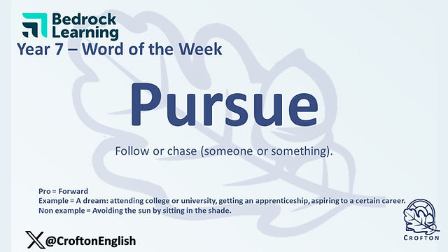 CroftonEnglish's tweet photo. Our KS3 Words of the Week this week are: pursue, enthral, and modicum. 

The MFL Word of the Week this week is the French for 'now': maintenant. 

https://t.co/c78vVi0tjw

#literacy #wordoftheweek #vocabulary https://t.co/dy2pFUJ5wt