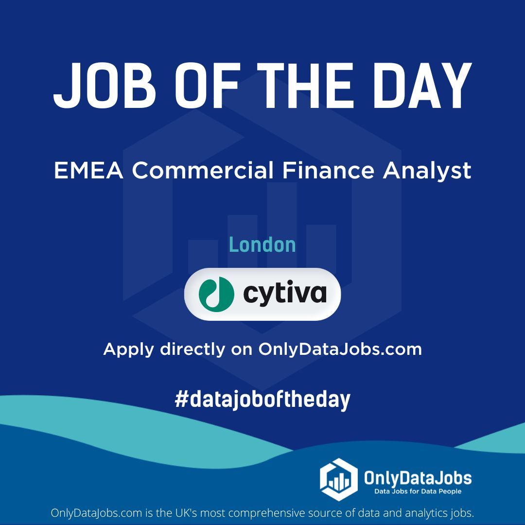 Cytiva is HIRING NOW for an EMEA Commercial Finance Analyst - London.

Our view at OnlyDataJobs: Join Cytiva as an EMEA Commercial Finance Analyst! Work with a leader in life sciences.

Apply directly on buff.ly/3XaU6QU or on buff.ly/3J7H4Jf!
