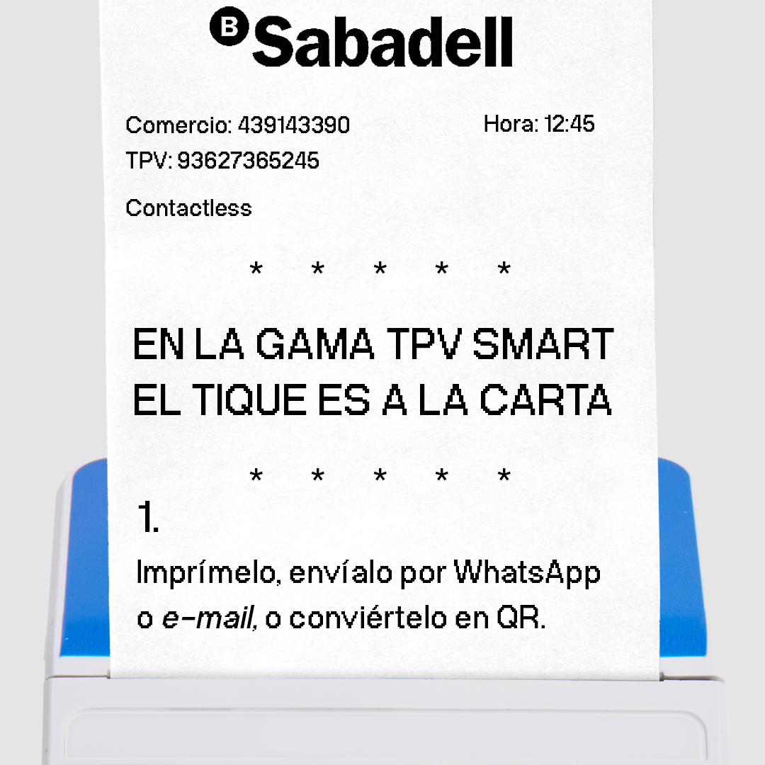 BancoSabadell's tweet photo. Con el #TPVSmart de @BancoSabadell puedes compartir el tique en papel y en formatos digitales y, además, puedes personalizarlo con promociones, ofertas y mensajes sobre tu negocio.
Más info en https://t.co/mSMa3oCOCT https://t.co/CckJBxiCso