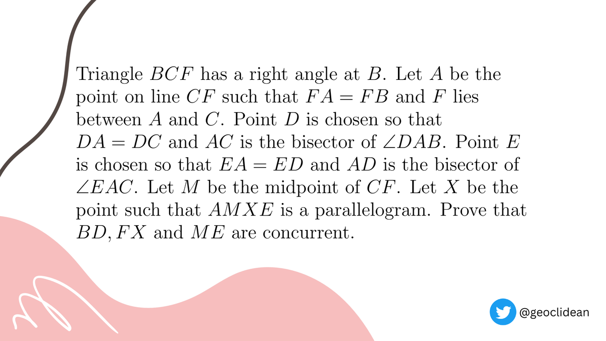 geoclidean's tweet photo. IMO 2016 Problem 1
#IMO2016 #Geometry #IMO #Triangle #Parallelogram https://t.co/Teo9fIRuv8