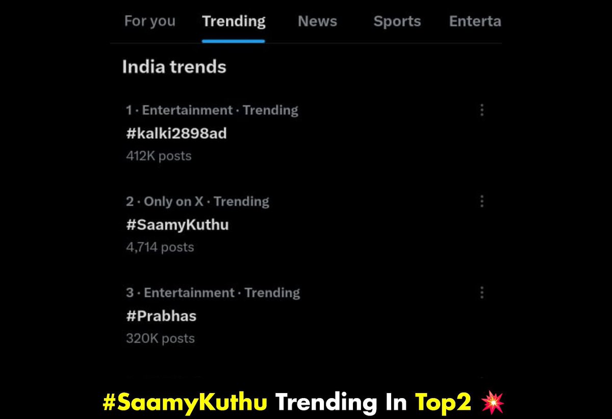 #Saamykuthu Video song from #DhilRaja Trending at No:2 🤯👏🏻
▶️youtu.be/chkJqVw4Glk

Along with #Kalki2898AD trailer tag 😵💪