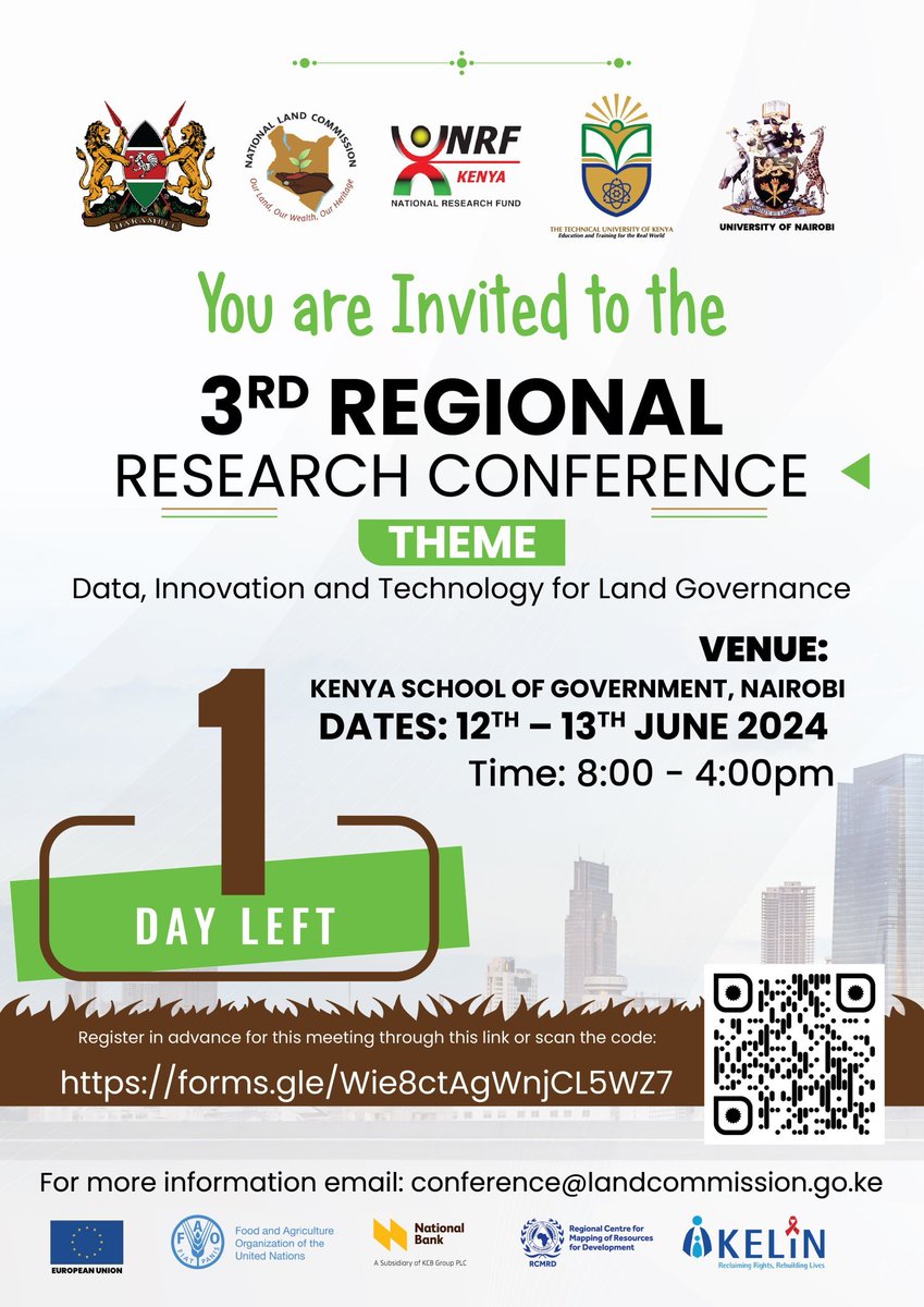 Kabale_arero's tweet image. The third regional research conference starts tomorrow with a focus on &quot;Data, Innovation, and Technology for Land Governance.&quot; #researchconference #LandGovernance 
@uonbi @TU_Kenya @nrfkenya @NLC_Kenya @Lands_Ministry @WahomeHon @nixon_korir @FAOKenya @EUinKenya @National_Bank