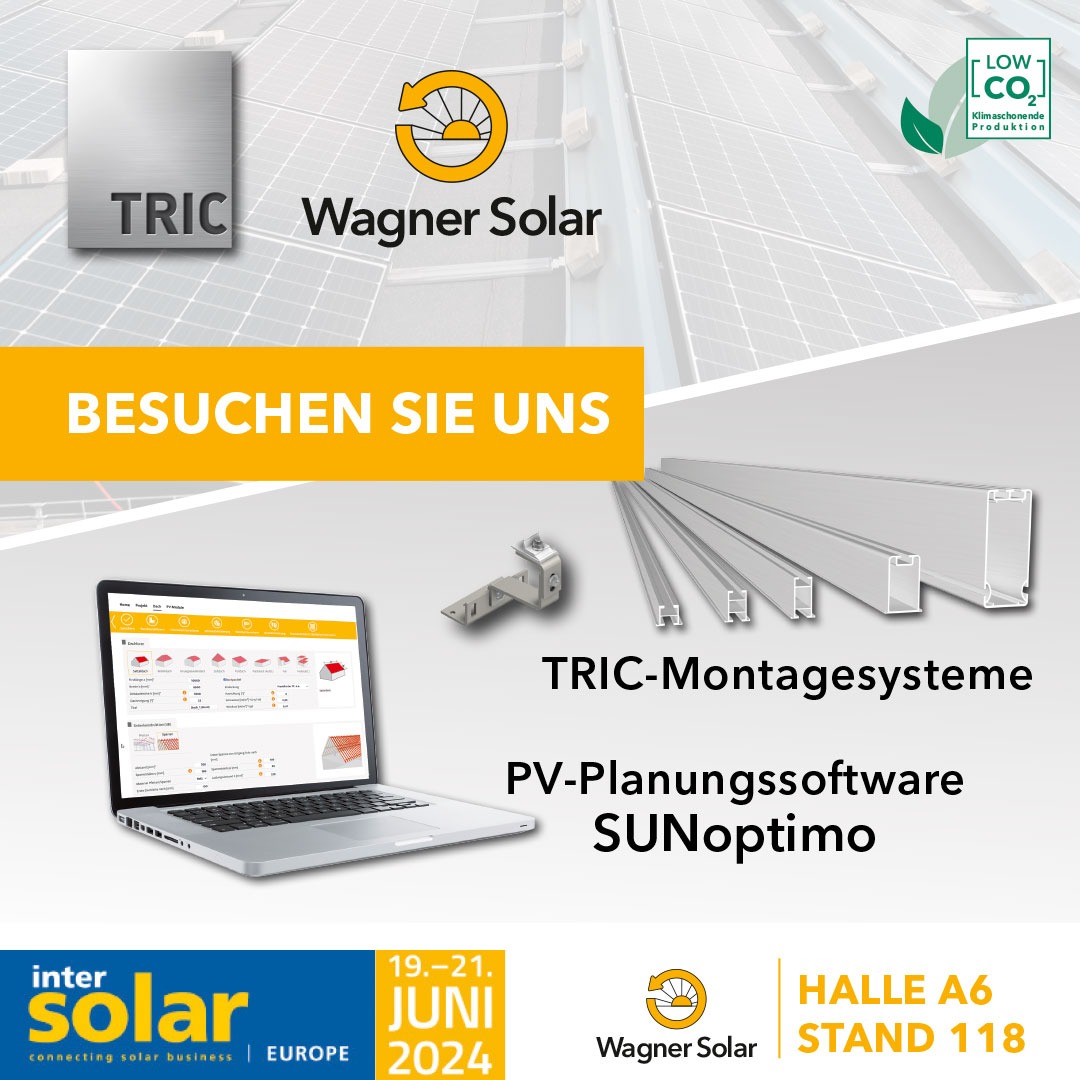Entdecken Sie unser innovatives TRIC Montagesystem und die PV-Planugssoftware SUNoptimo an unserem Messestand in Halle A6, Stand 118. ! 🌞
Wir freuen uns auf Ihren Besuch.
Jetzt Gratis-Ticket sichern!
wagner-solar.com/de/aktuelles/m…
 #wagnersolar #intersolar #münchen #solarenergie #messe