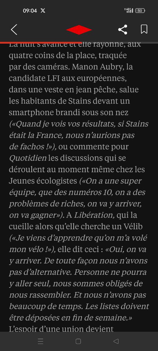 F_Desouche's tweet photo. Alors qu'elle manifestait contre le RN à Paris, la candidate LFI Manon Aubry s'est fait voler son vélo https://t.co/eQqVE3wheT
