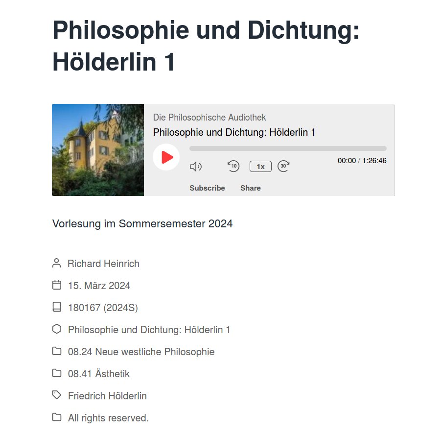 phil_audioso's tweet photo. #Vorlesung

Philosophie und Dichtung: Hölderlin

https://t.co/rZKmu0fob0

RichardHeinrich Sommersemester 2024 Uni Wien

#Idealismus #Hölderlin #Dichtung #Philosophie #philosophischePoetik https://t.co/o3n6gIiUCV