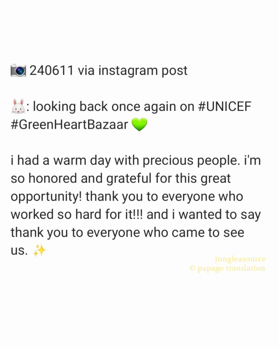 leanavvabHQ's tweet photo. 📷 240611 via instagram post
🐰: looking back once again on #유니세프 #그린하트바자회 💚*
🏷️: @/unicef_kr
*rough translation of the entire caption on 2nd pic
#JLEA #정리아 #JungLea #leanavvab #랴밥 #leamon #UNICEF #ForEveryChild #그린하트바자회 #GreenHeartBazaar https://t.co/NdDlycKy5w