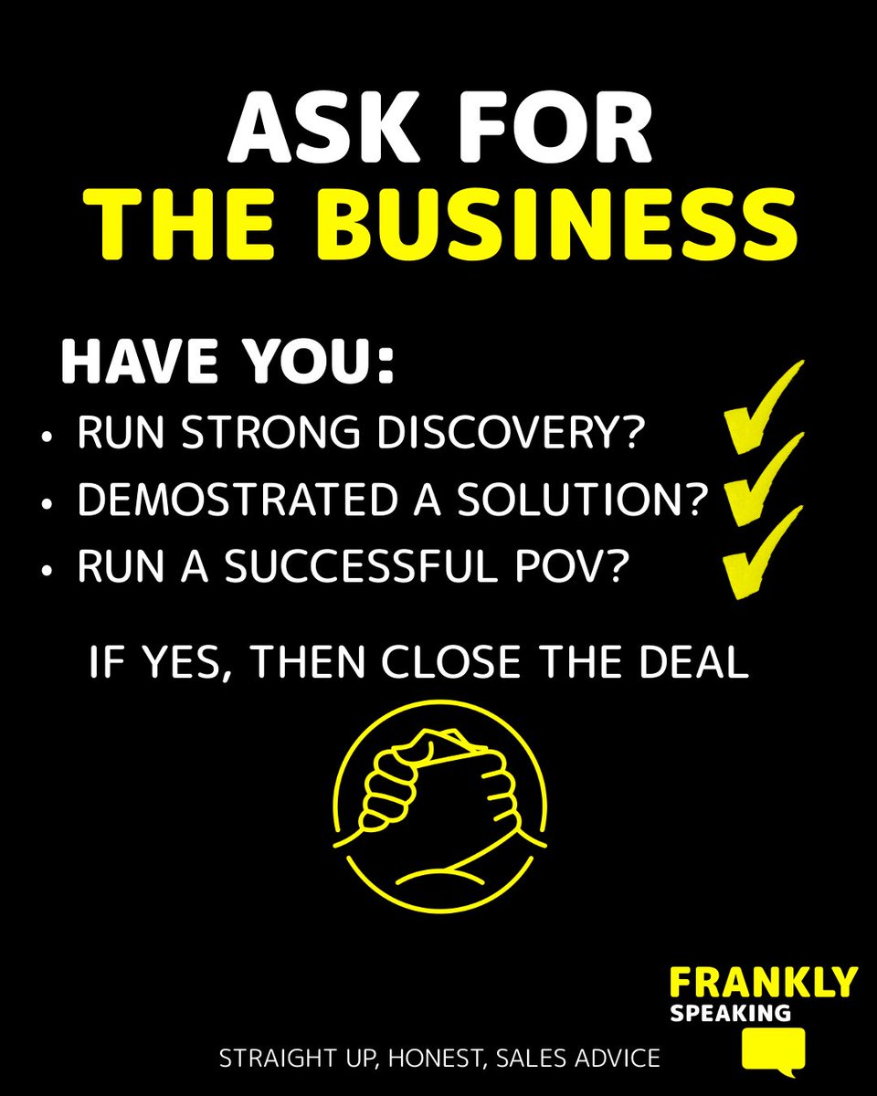 FChevannes's tweet image. After a strong discovery and relevant demo followed by a successful proof of concept. Close with confidence 

#skillstolearn #salestips #coaching #techsales #valueselling #thedeal #theclose #confidence #onlinecoaching #b2b #salestechniques