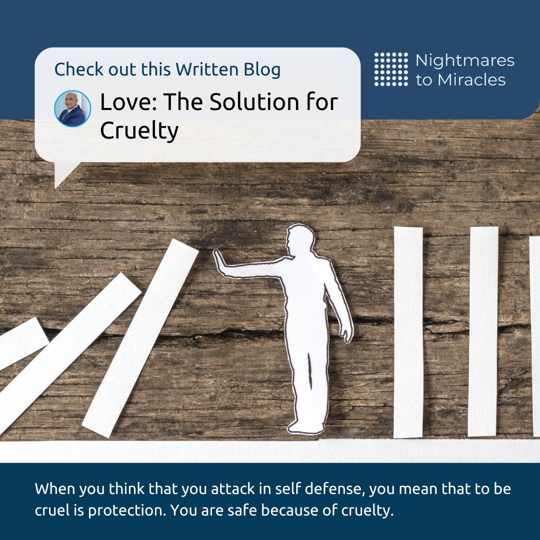 Join us for Lesson 170 from A Course in Miracles as we explore CRUELTY.

Discover how our view of God shapes our interactions.

✨ Learn how love and compassion can transform our lives.

Read the full blog post here: ⬇️

nightmarestomiracles.com/blog/2022/6/21…

#davidasomaning