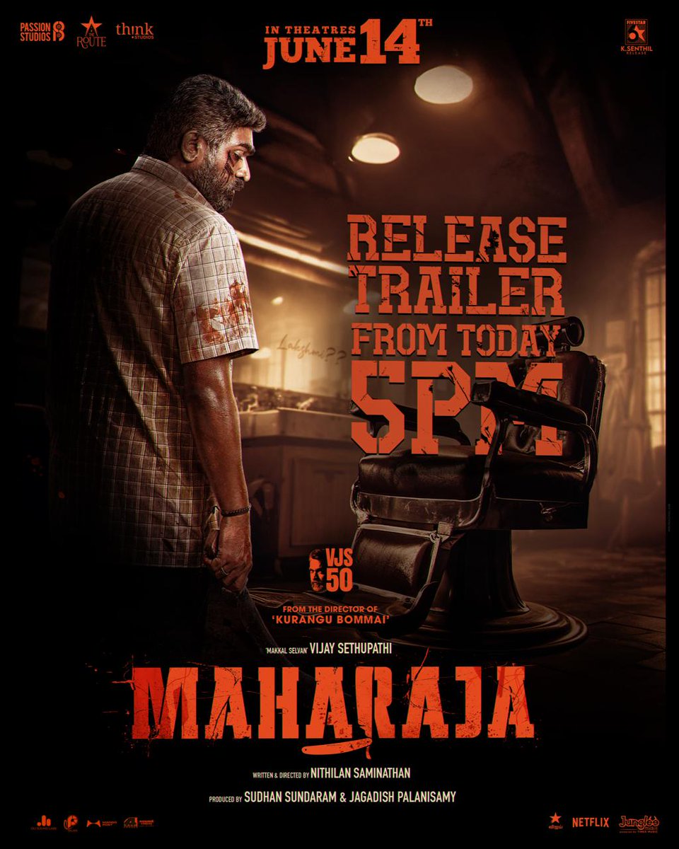 Abhirami (@abhiramiact) on Twitter photo Double the surprise! Double the intensity 🔥
#MaharajaReleaseTrailer will be launched today 5 PM 💥
#MaharajaFromJune14
#MakkalSelvan <a href="/VijaySethuOffl/">VijaySethupathi</a>
Written and Directed by <a href="/Dir_Nithilan/">Nithilan Saminathan</a> <a href="/anuragkashyap72/">Anurag Kashyap</a> <a href="/mamtamohan/">Mamta Mohandas</a> @Natty_Nataraj
@AjaneeshB @Philoedit <a href="/DKP_DOP/">Dineshkumarpurushothaman</a> Double the surprise! Double the intensity 🔥
#MaharajaReleaseTrailer will be launched today 5 PM 💥
#MaharajaFromJune14
#MakkalSelvan <a href="/VijaySethuOffl/">VijaySethupathi</a>
Written and Directed by <a href="/Dir_Nithilan/">Nithilan Saminathan</a> <a href="/anuragkashyap72/">Anurag Kashyap</a> <a href="/mamtamohan/">Mamta Mohandas</a> @Natty_Nataraj
@AjaneeshB @Philoedit <a href="/DKP_DOP/">Dineshkumarpurushothaman</a>