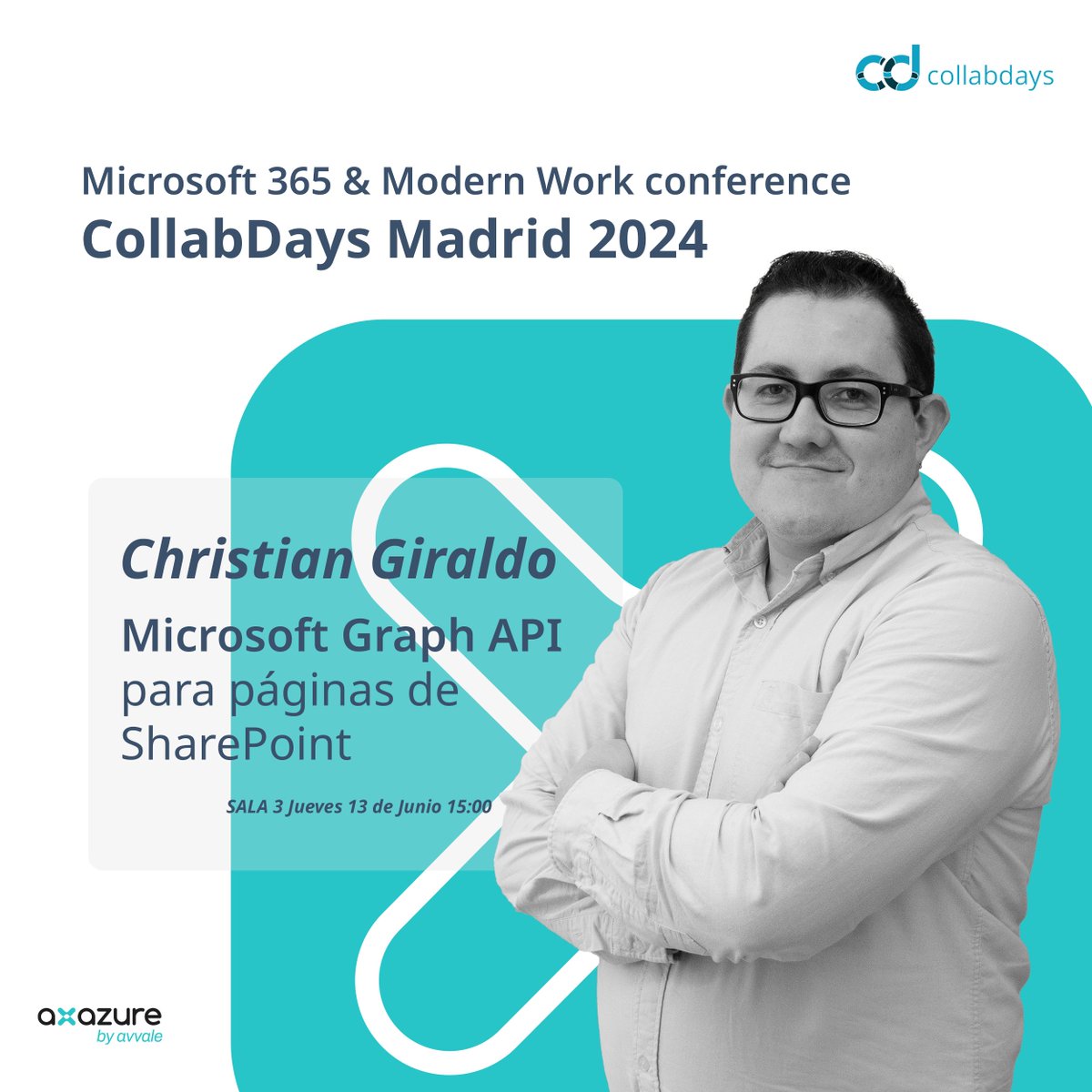 AXAZURE (@axazure) on Twitter photo ¿Cómo llevas la temporada de eventos? 😎 Nuestro compañero Christian G. estará este jueves 13 en el <a href="/CollabDays_MAD/">CollabDays Madrid</a> 2024 en las oficinas de Microsoft. Hablará sobre #MicrosoftGraphAPI para páginas de #SharePoint ¿Preparados?
#ModernWork #Microsoft3654 #axazureRocks #ExpertCrew ¿Cómo llevas la temporada de eventos? 😎 Nuestro compañero Christian G. estará este jueves 13 en el <a href="/CollabDays_MAD/">CollabDays Madrid</a> 2024 en las oficinas de Microsoft. Hablará sobre #MicrosoftGraphAPI para páginas de #SharePoint ¿Preparados?
#ModernWork #Microsoft3654 #axazureRocks #ExpertCrew