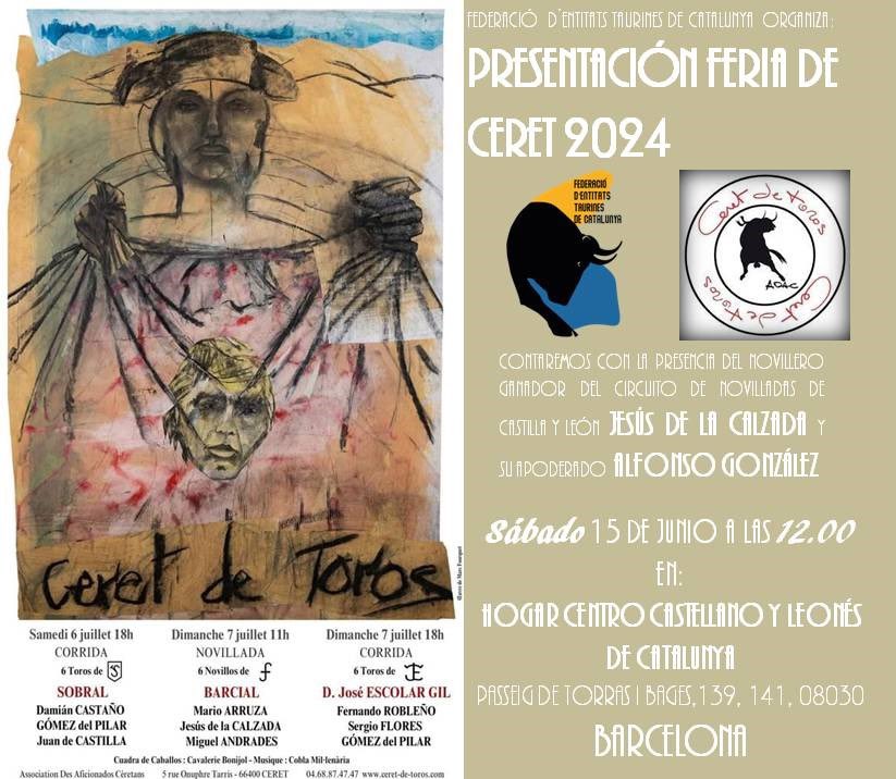 🗣️ Presentación "Céret de toros" en Barcelona

ADAC
Marc Gendre, Jean Fernández y Luc Domene

Novillero Jesús de la Calzada y apoderado.

📅 Sábado 15 de junio

🕓 12.00

📍HOGAR CENTRO CASTELLANO Y LEONÉS DE CATALUNYA 

🍽️ Comida reserva:
federaciotaurinacat@gmail.com 
 35€