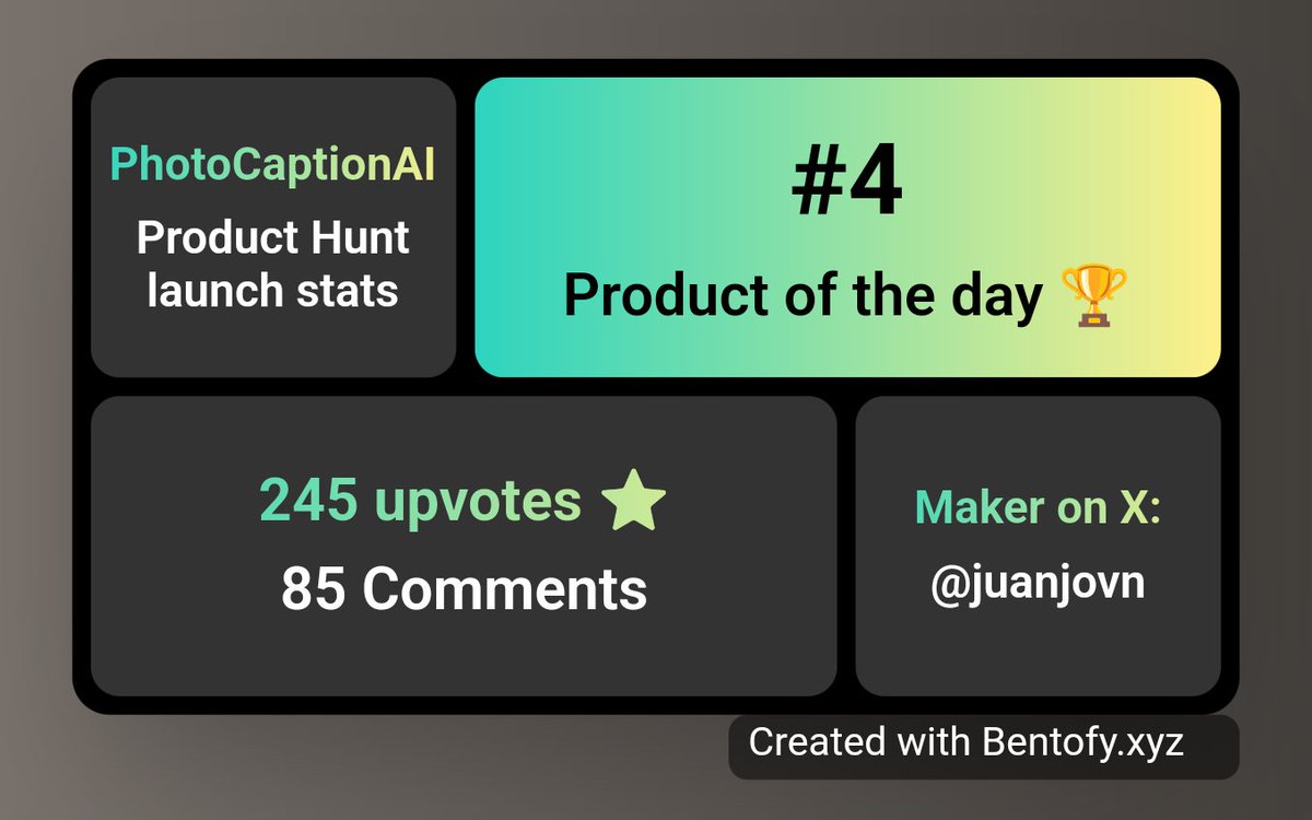 getbentofy's tweet photo. @juanjovn @photocaptionai Big Congrats Juanjo on the PH launch! https://t.co/3xefjBCiYV