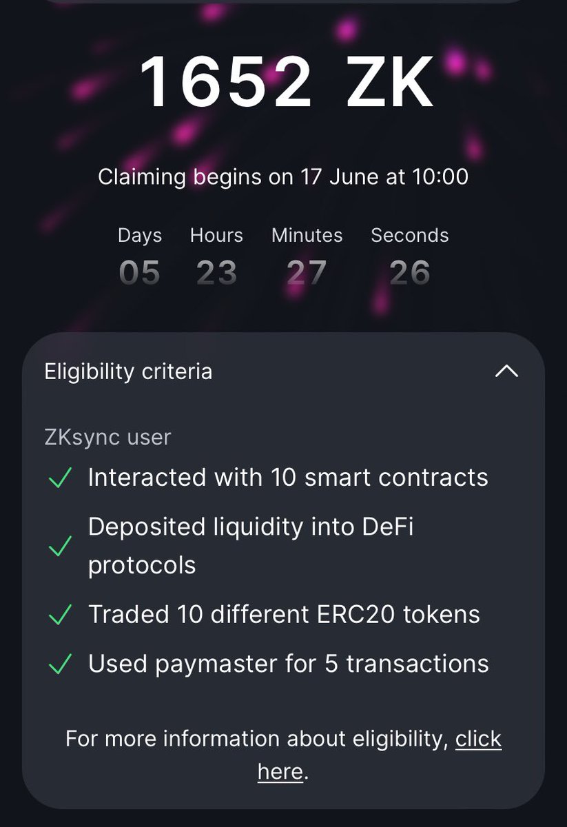 Somehow missed the holding Libertas Omnibus criteria (wen snapshot?) but happy nonetheless, lots of transaction but probably not enough volume for a larger allocation. I’ll take it $ZK #ZKSync