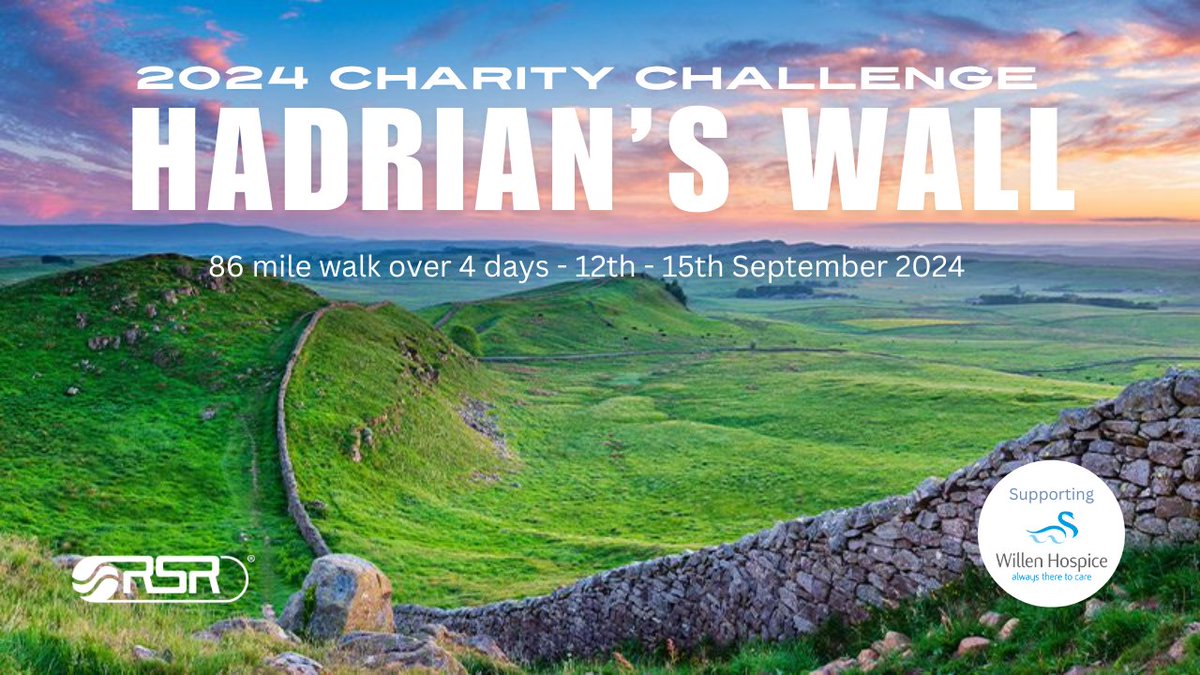 WeAreRSR's tweet photo. Team RSR will be walking Hadrian’s Wall over 4 days to raise money for @willenhospice
The route is 86 miles long, it’s going to be a tough challenge with all proceeds going to an amazing charity, so we would really appreciate your support.
https://t.co/PNHDGJJV1C https://t.co/SUhArqQ3L8