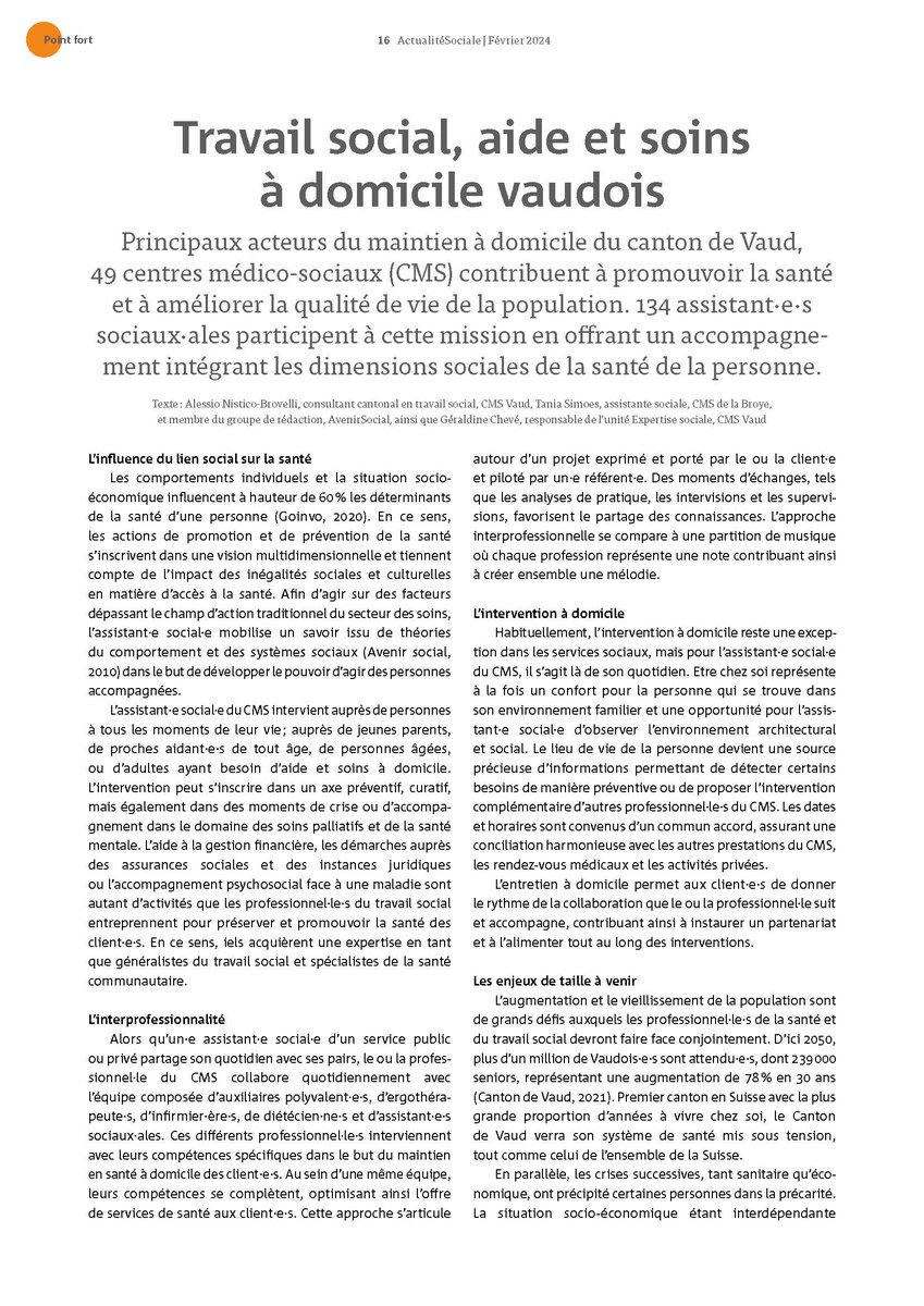 CMSvaud's tweet photo. Principaux acteurs du maintien à domicile du canton de Vaud, 49 CMS contribuent à promouvoir la santé et à améliorer la qualité de vie de la population. Découvrez l’intégralité de l’article paru dans la revue ActualitéSociale de l’association AvenirSocial https://t.co/kYraeL5eWp