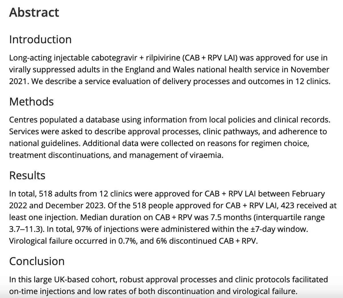 The <a href="/ShareEastLondon/">SHARE Collaborative</a>-led SHARE-LAI-net service evaluation of CAB+RPV implementation at 12 UK clinics is out in <a href="/HIV_Medicine/">HIV Medicine</a> !

The main points are here, but there is lots more at: 

doi.org/10.1111/hiv.13…

Great to collaborate with such fantastic colleagues!

<a href="/ViiVHC/">ViiV Healthcare</a>