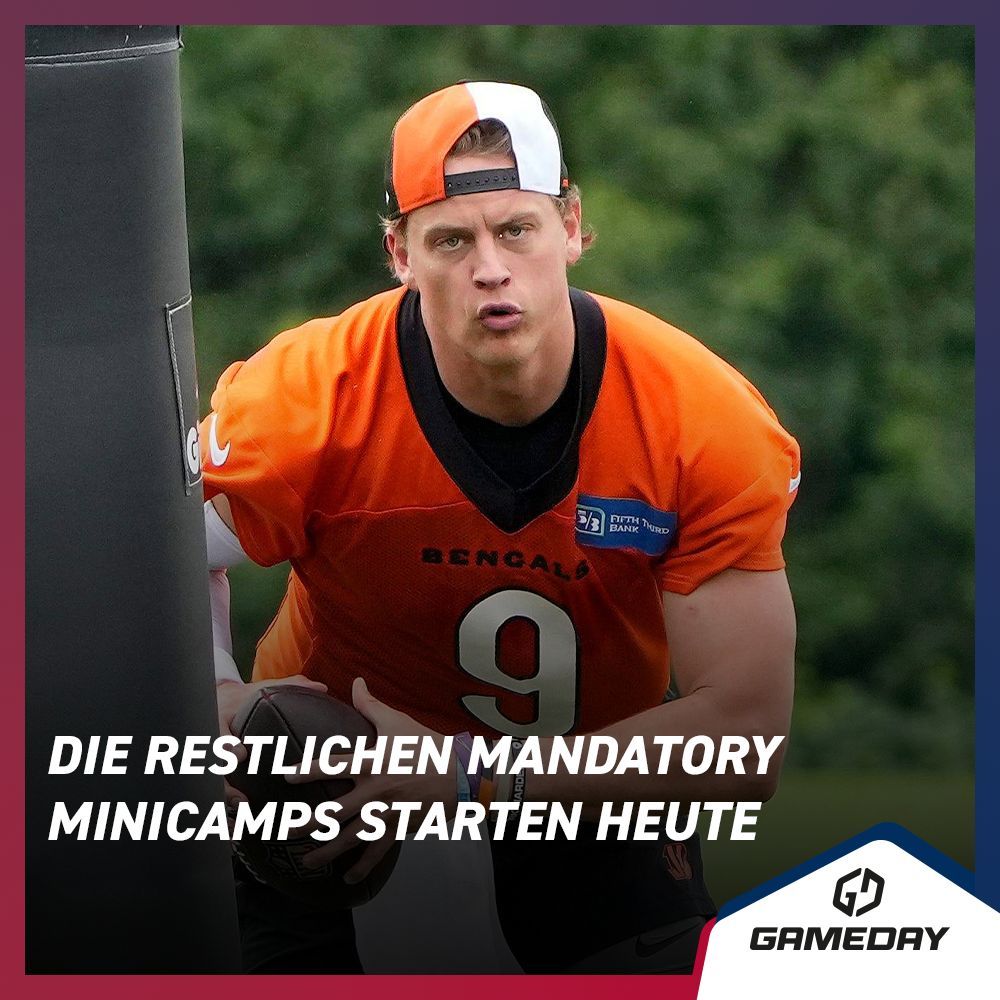 Heute starten die restlichen Teams der NFL in ihre Mandatory Minicamps! 💪 Einige der größten Fragen sind:

Wie wird die Connection zwischen Murray und Harrison Jr.?
Wer wird WR1 der Bills?
Wie gesund ist Joe Burrows Handgelenk?