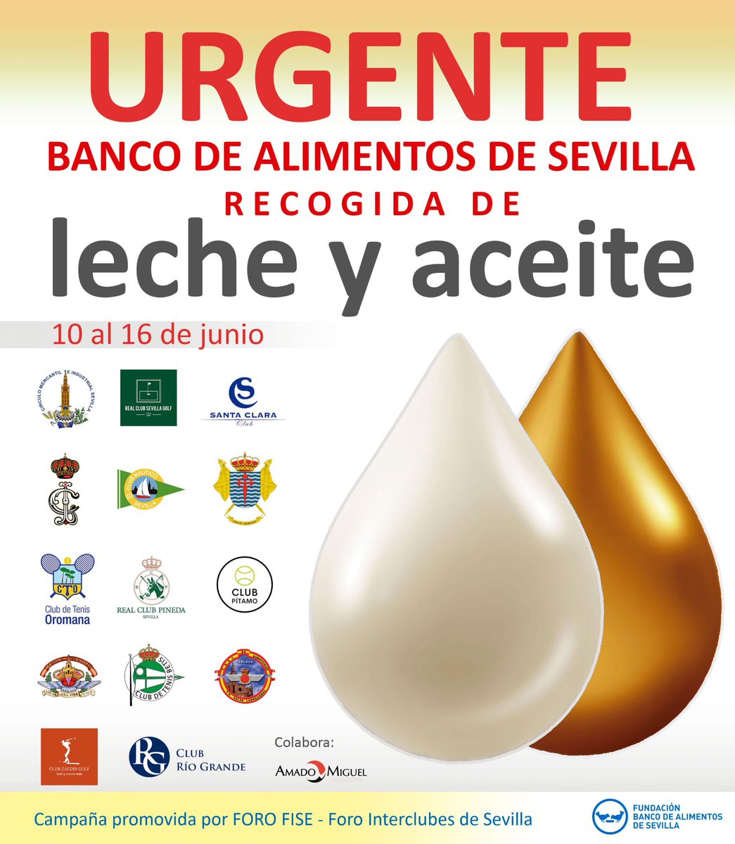 B_Alim_Sev's tweet photo. ¿Sabes que el Foro Fise ha organizado una recogida de #leche y #aceite para ayudar al @B_Alim_Sev?
Si tú también quieres participar, ¡entrega tu litro en tu club!
#BancodeAlimentos #Sevilla #Donaciones #EmpresasComprometidas https://t.co/CDTufFFC22