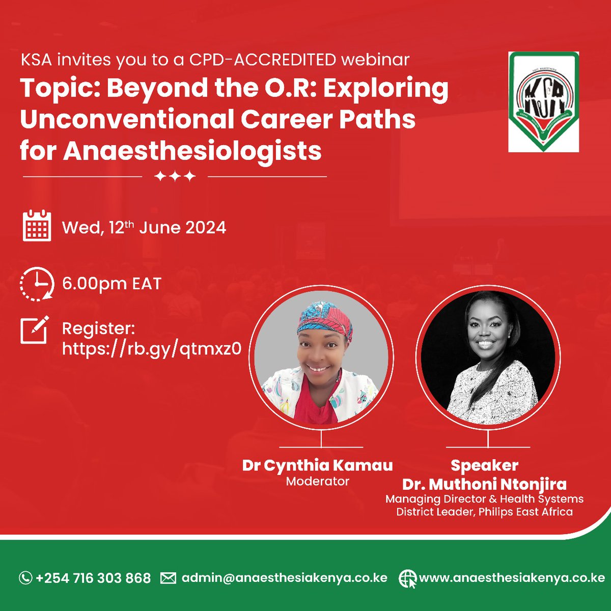 Discover new horizons and opportunities outside the Operating Room. Join us tomorrow at 6:00PM for this exciting CME. Register on the link: us02web.zoom.us/meeting/regist…
#Anaesthesia #CareerGrowth #WFSA #SafeAnaesthesia
