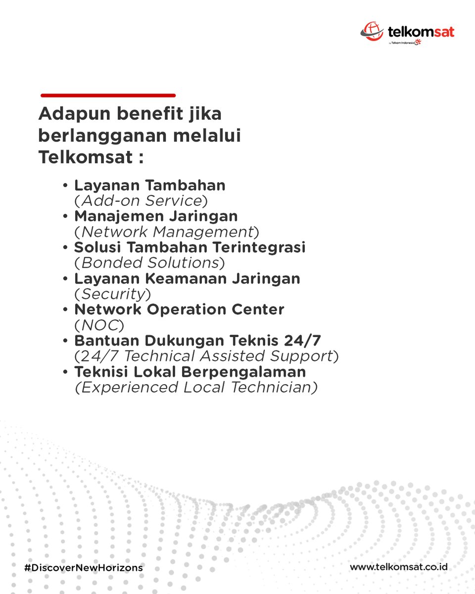 telkomsat's tweet photo. Sobat, Telkomsat telah resmi menjadi Authorized Starlink Reseller di Indonesia untuk segmentasi pelanggan business. 

Dengan kerja sama strategis ini, Telkomsat menghadirkan Starlink Business Services untuk konektivitas internet satelit berkecepatan tinggi dan latensi yang rendah di seluruh Indonesia. 

Informasi selengkapnya dapat hubungi kami di sales@telkomsat.co.id

#AuthorizedStarlinkReseller
#DiscoverNewHorizons