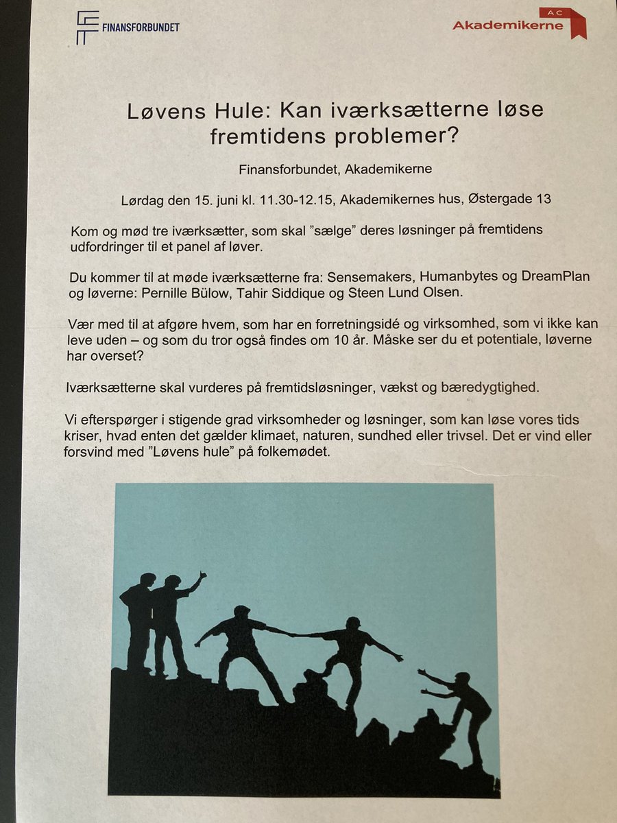 MunkRyom's tweet photo. Ses vi på folkemødet på Bornholm? Kom og vær’ med i Løvens hule: Hvem har løsningerne på fremtidens udfordringer? Lørdag d. 15. Juni kl. 11.30 i Akademikernes hus, Østergade 13, Allinge #dkpol #folkemøde2024 #Akademikerne https://t.co/UbRxIQ3WLV