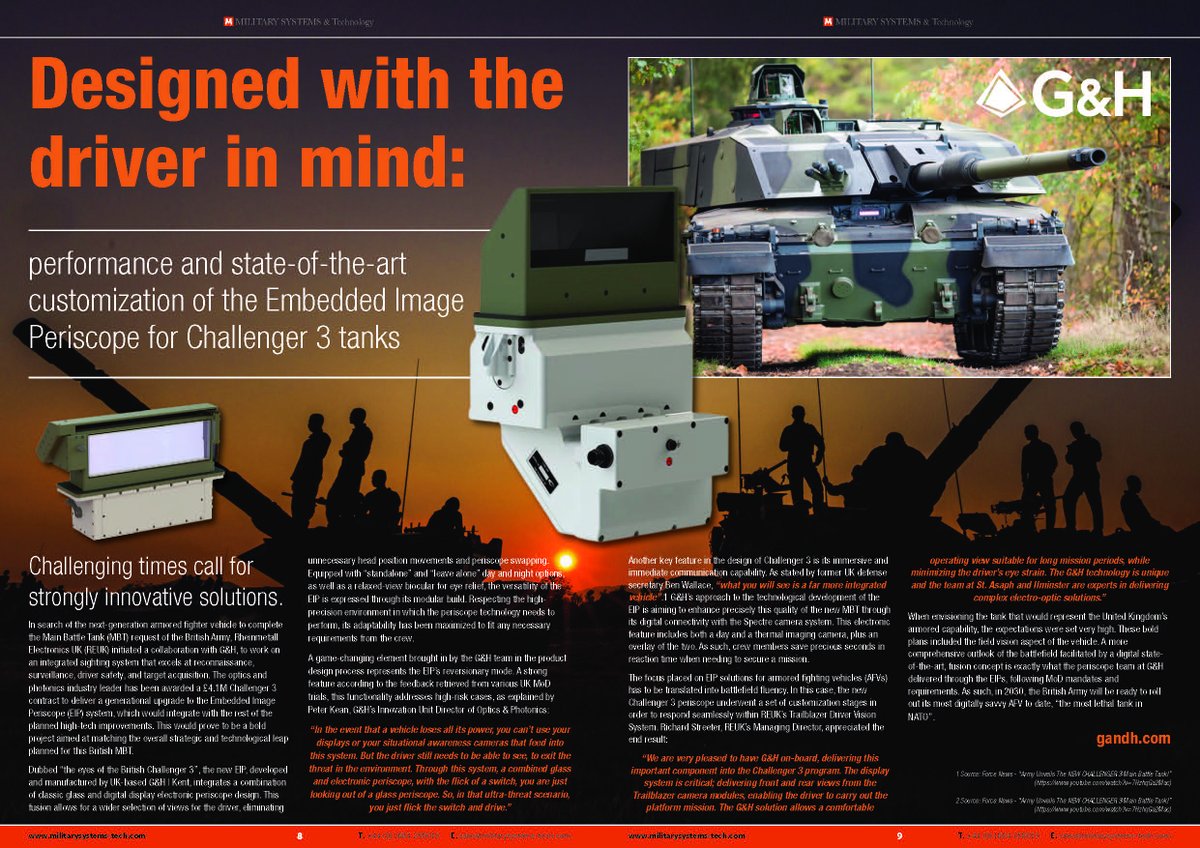 G&amp;H collaborated with Rheinmetall Electronics UK (REUK) to enhance the British Army's Challenger 3 tank with a cutting-edge Embedded Image Periscope. 

To read the full article, visit: hubs.ly/Q02BdX2s0

#Challenger3 #OpticalSystems