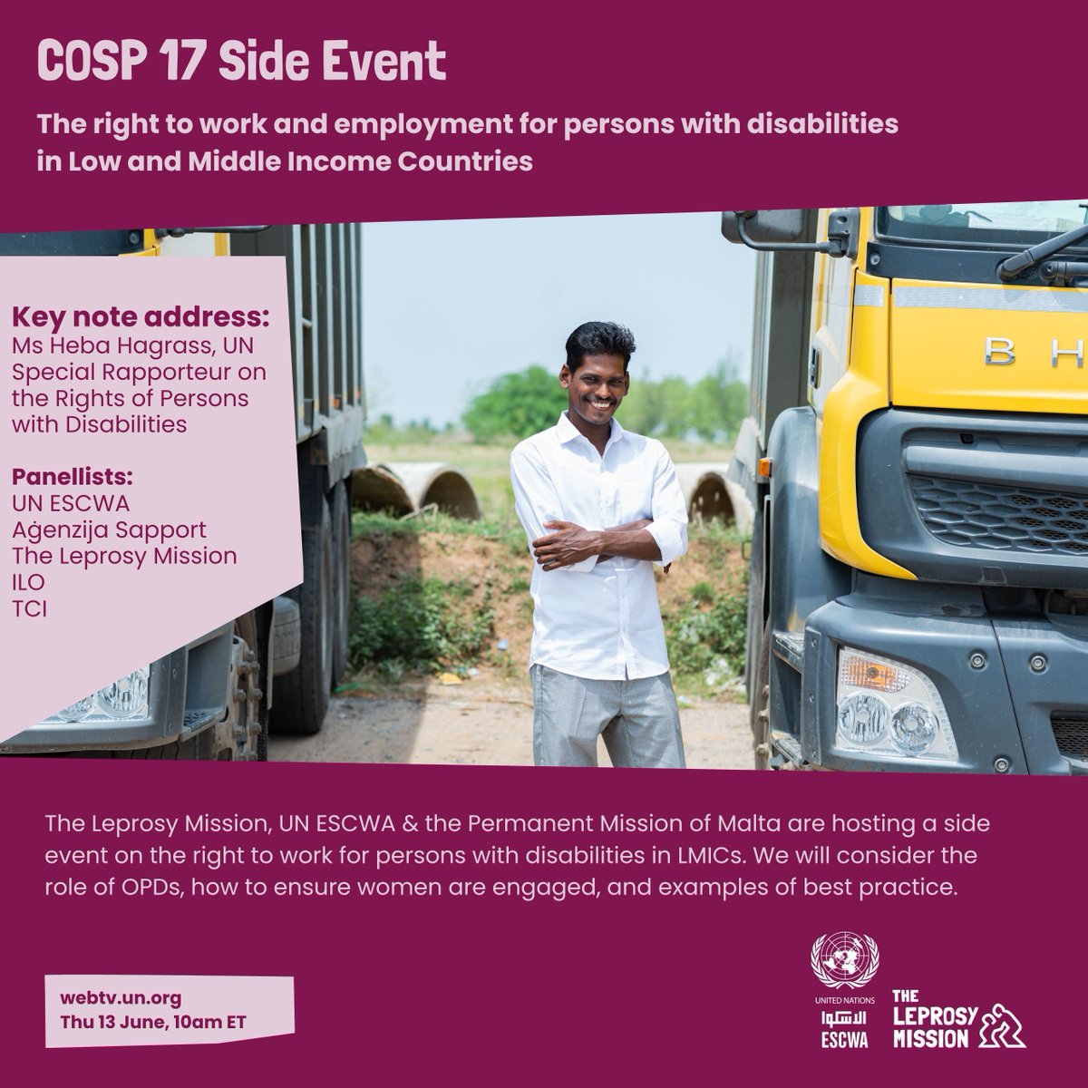 The Leprosy Mission International (@leprosymissint) on Twitter photo #COSP17 is kicking off today at the <a href="/UN/">United Nations</a> in NYC! The focus is on rethinking disability inclusion. Join our side event on 13th June, 10:00 NY/ET, exploring work rights for persons with disability in low/mid-income nations. Find more bit.ly/4bFmtuL #COSP17 is kicking off today at the <a href="/UN/">United Nations</a> in NYC! The focus is on rethinking disability inclusion. Join our side event on 13th June, 10:00 NY/ET, exploring work rights for persons with disability in low/mid-income nations. Find more bit.ly/4bFmtuL