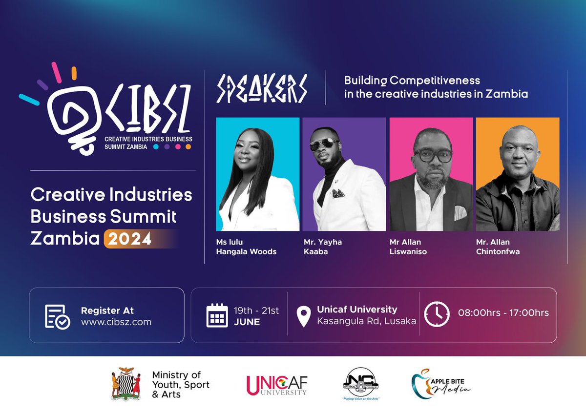 UNICAForg's tweet image. Introducing Our Speakers💡
Prepare to learn and share insights with our line up of experts from the creative industry. Remember to register using the link
👉cibsz.com
.
.
.
#CIBSummit #CreativeSummit #CreativeZambia #Arts2024 #Arts