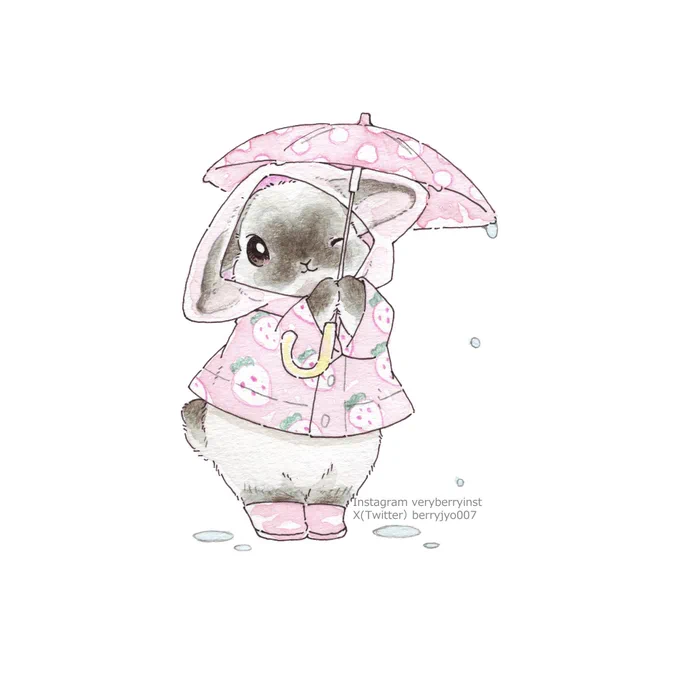 うさぎさんの雨の日コーデ〜Collection 6〜いちご柄かわいぃ〜 