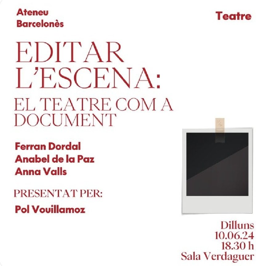paula_299_'s tweet photo. Entre l'efímer i l'estàtic: "Editar l'escena: el teatre com a document". Un acte molt interessant!

🌹 Amb la participació d'Anna Valls (@valls_anna-@cdmae_it), Ferran Dordal (@ferran_dl-@pausarevista) i Anabel de la Paz (@teatrelliure), presentat per Pol Vouillamoz (@polrvg) https://t.co/4QfNIplGYG